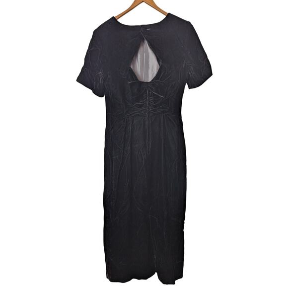 Vtg Lanz RSVP Evening Dress Small Black Formal Velour Midi Bow Open Back Hoco - Picture 1 of 13